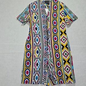 Tribalbyn Geometric Print Short Sleeve Jumpsuit Romper Women's Size L